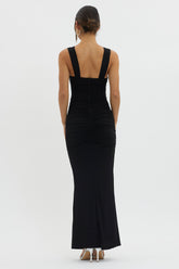 Oliana Sheer Waist Keyhole Maxi Dress Black
